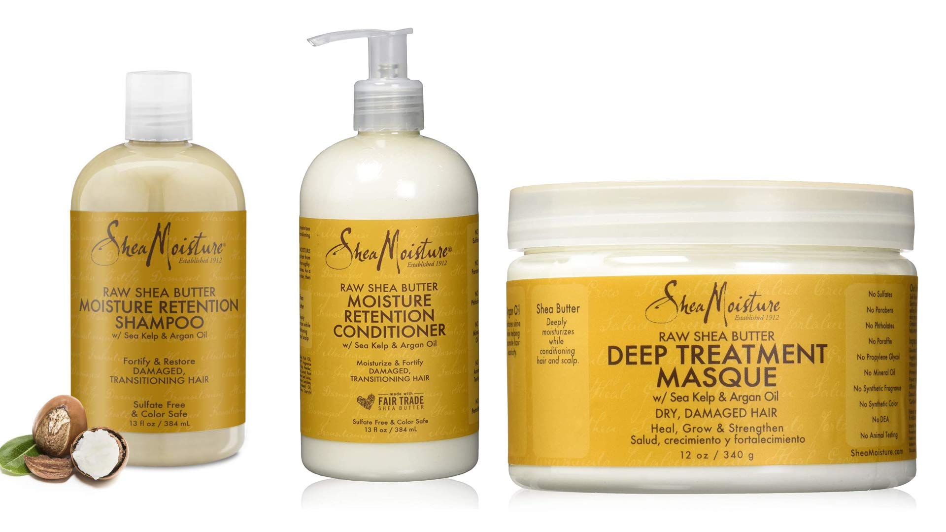 Raw Shea Butter Restorative Shampoo & Conditioner & Deep Treatment Masque, Raw Shea Butter Moisture Retention Shampoo, Deep Treatment Masque Set