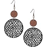 MINACHI Bohemian Hollow Cut-Out Wood Leather Dangle Drop Earrings, Boho Chic Hippie Statement Jewelry Gift for Women