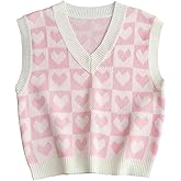 Floerns Women's Cute Heart Print V Neck Sleeveless Sweater Vest Knit Top