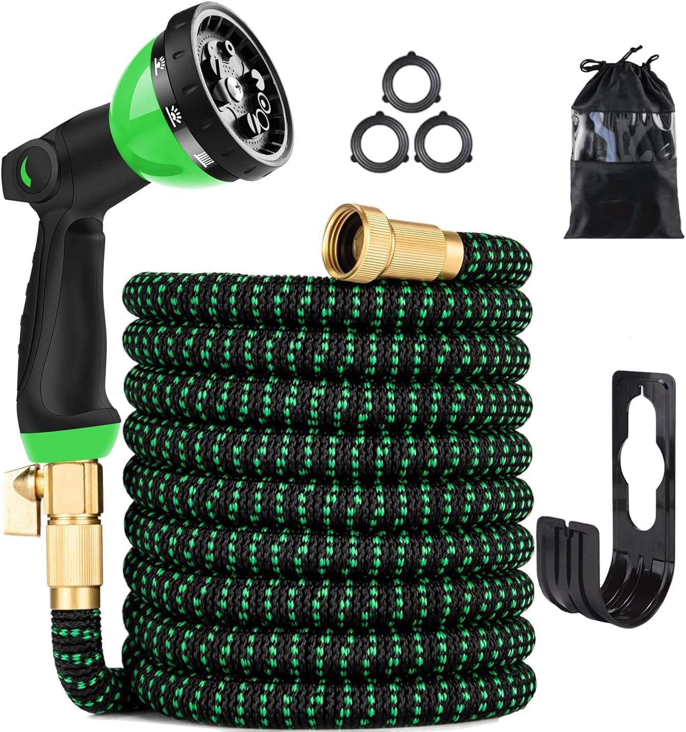 75 ft expandable garden hose - kink free flexible water hose with thumb-controlled 10-function nozzl
