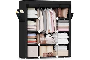 Mavivegue Portable Closet, Wardrobe Closet Organizer with Cover, 3 Hanging Rods and Shelves,Large Capacity for Bedroom, Living Room (Black, 59" W x 18" D x 64" H)