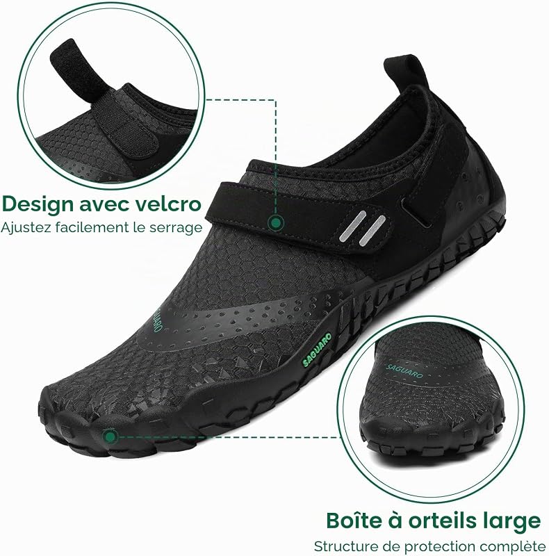 Chaussure Minimaliste Homme Barefoot Shoes Femme Légère Randonnée Chaussures de Trail Running Outdoor Fitness Barefoot Shoes avec Semelle Zero Drop Nuit Noire,GR.41