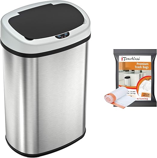 Itouchless 13 Gallon Automatic Trash Can With 10 Trash Bags Big