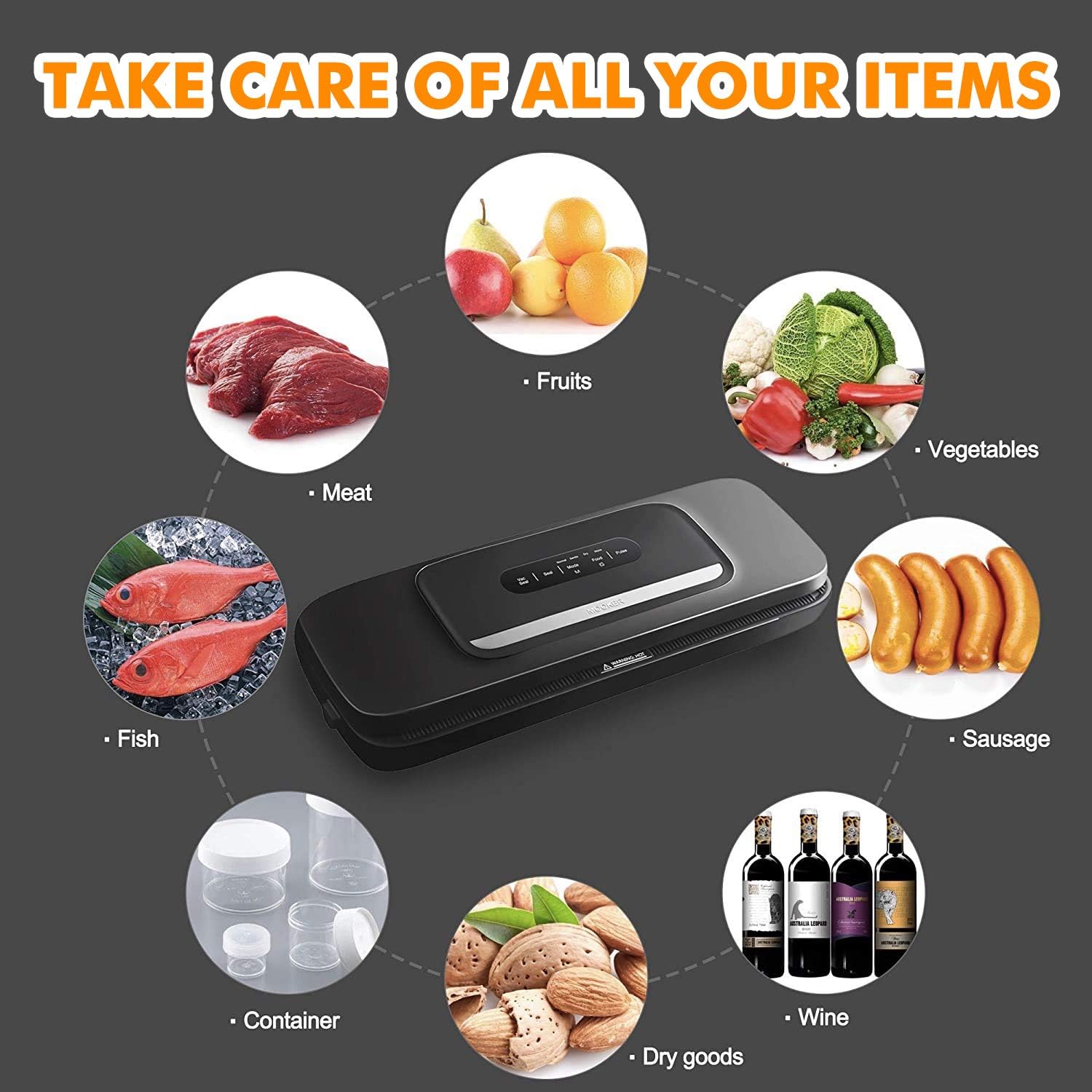 Vacuum Sealer Machine for Food- Automatic Food Sealer for Food Savers w/Starter Kit with 25 Pcs Vacuum Bags, Compact Design with Dry & Moist Food Modes and Led Indicator Lights, Free Your Hands and Easy to Clean（Black）: Kitchen & Dining