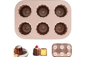KHZSPP Carbon Steel Canele Mold 6 9 12 Cavity,Non Stick Mini Cake Mold Dishwasher Safe, for Cannelee Cupcake Muffin (6 Cavity