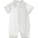 BemeyourBBs Newborn Baby Boy Summer Clothes Short Sleeve Dress Shirt Romper Button Jumpsuit Gentleman One Piece Outfit