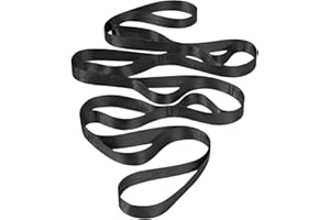 Black 10-Ring Stretching Belt, Non-Stretch Yoga Pilates Band for Indoor Fitness Exercise