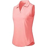 Rdruko Women's Sleeveless Golf Polo Shirts V-Neck Collared Tennis Quick Dry UPF 50+ Lightweight Athletic Tank Tops, Phosphor, XL