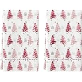 Artoid Mode Pink Xmas Tree Merry Christmas Kitchen Towels Dish Towels, 18x26 Inch Farmhouse Snowflakes Holiday Decoration Cleaning Set of 2