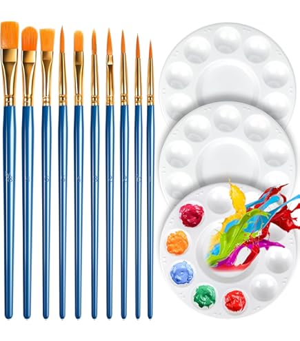 7-Piece Paint Brush Set With Plastic Palette - 6 Nylon Brushes For Oil, Watercolor & Acrylic