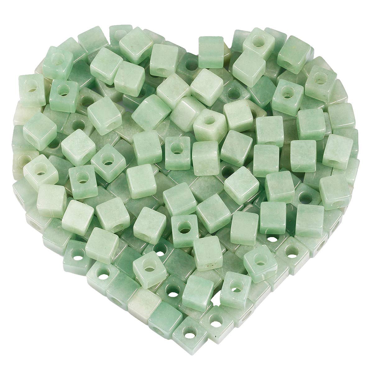 KYEYGWO Green Aventurine Large Hole Polished Gemstone Beads for Bracelets, Square Loose Charms European Bead for Jewelry Making, Pack of 20
