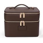 HiTotes Large Makeup Bag Duo Vanity Case for Women Leather Makeup Case Travel Toiletry Bag Portable Double Layer Cosmetic Bag