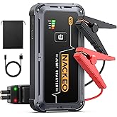 NACKEO Portable Car Battery Jump Starter 5000A Car Jump Starter Battery Pack (9.0L Gas/8.5L Diesel), 12V Jump Box Car Battery Jumper Starter Portable Jumper Cables, Fast Charge, Lights, Compact