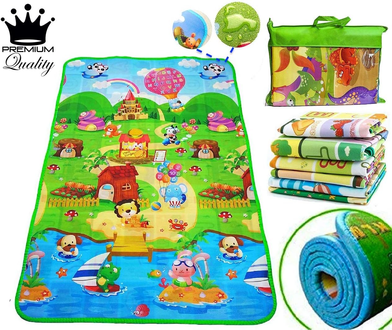 Vatsas Waterproof Reversible Folding Colourful Cartoon Print Double Sided Extra Large Size Floor Carpet/Play Mat for Kids (6 x 4 ft, Multicolour)