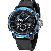 MEGALITH Heavy Duty Watches for Men: Sport Military Analog Wrist Watch | 1/10 Sec Chronograph, Large Face, Silicone, Waterproof Luminous, Black Everyday Watch, Work Outdoor,Gifts for Husband Father