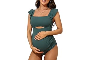 Charmo Ruffle Maternity Bathing Suits for Women Ribbed Tie Knot Maternity Swimsuit Cutout Ruched Pregnancy Swimwear