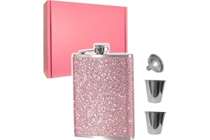 Hip Flask for Liquor, 8 oz Hip Flask Set Stainless Steel Flask Soft Leather Wrapped, Bling Hip Flask with Funnel and Shots, L