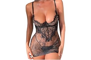 GENERIC Women's 's Lingerie, Sleep & Lounge Sheer Spaghetti Strap Siamese 2 Piece Set No Rims Crotchless Lingerie