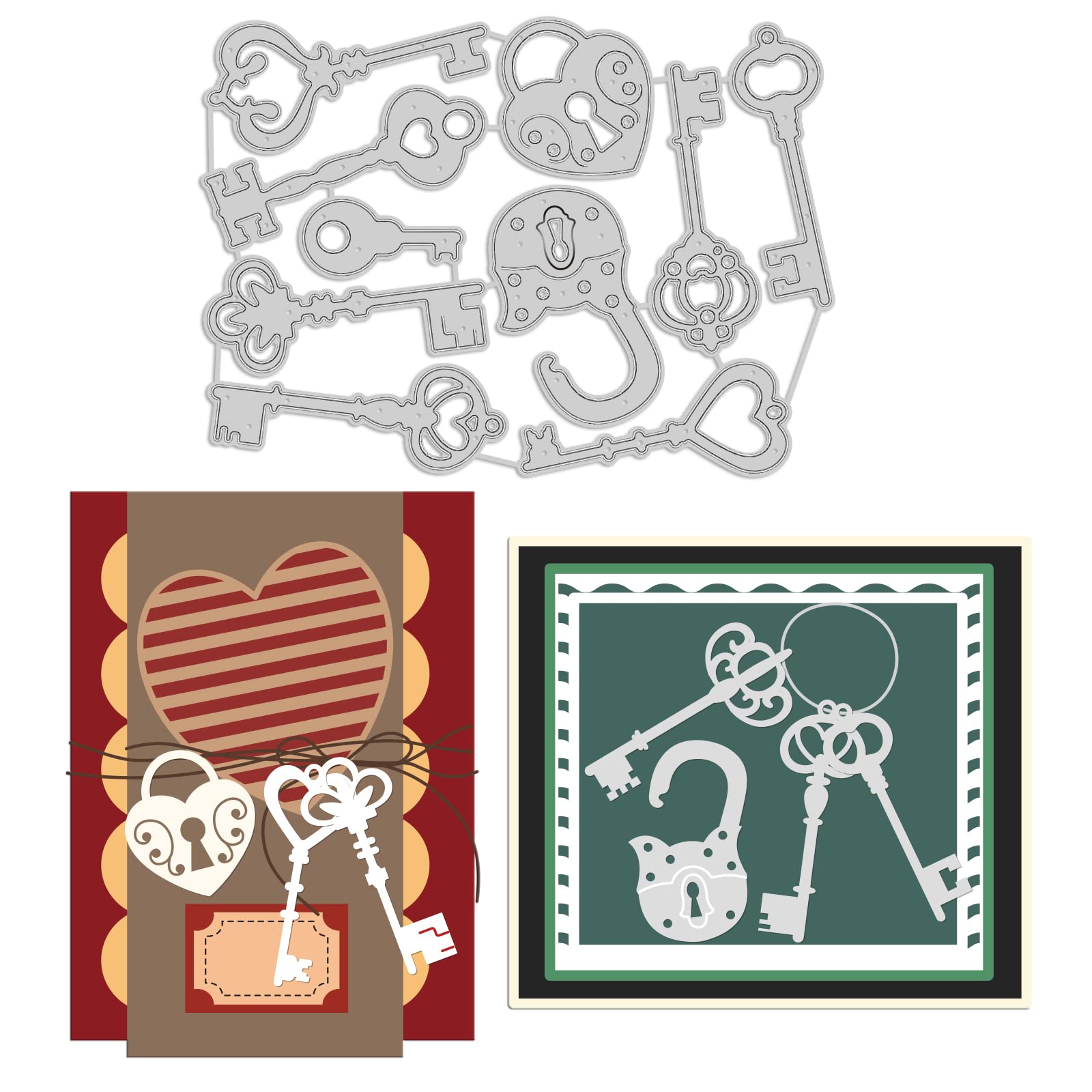 GLOBLELAND Vintage Love Keys Cutting Dies Metal Vintage Love Magic Locks Embossing Stencils Die Cuts for Paper Card Making Decoration DIY Scrapbooking Album Craft Decor