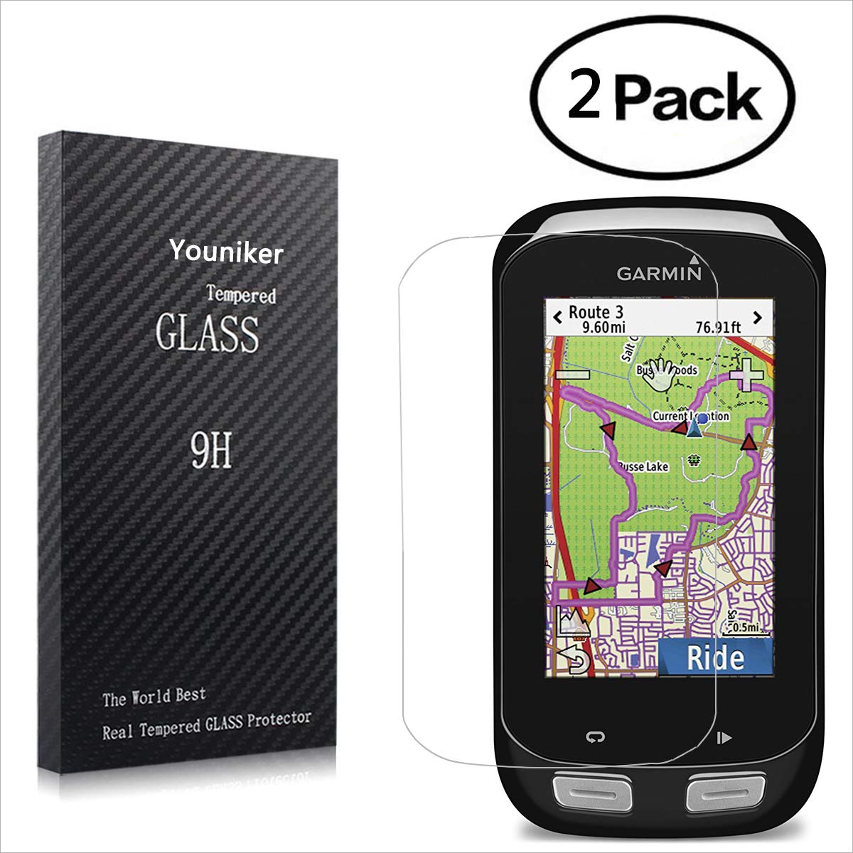 Youniker 2 Pack Compatible with Garmin Edge 1000 Screen Protector Tempered Glass for Garmin Edge 1000 GPS Bike Computer Screen Protectors Foils Anti-Scratch Anti-Fingerprint Bubble Free