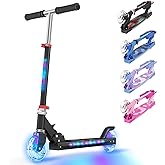 TONBUX Scooters for Kids 5-12, 2 Wheel Scooters with Cool Light Up Stem, Wheels, and Deck, 3 Level Adjustable Height Kick Scooter, Foldable and Lightweight Scooter for Kids 8-12