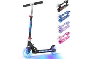 TONBUX Scooters for Kids 5-7, 2 Wheel Scooters with Cool Light Up Stem, Wheels, and Deck, 3 Level Adjustable Height Kick Scooter, Foldable and Lightweight Scooter for Kids 8-12