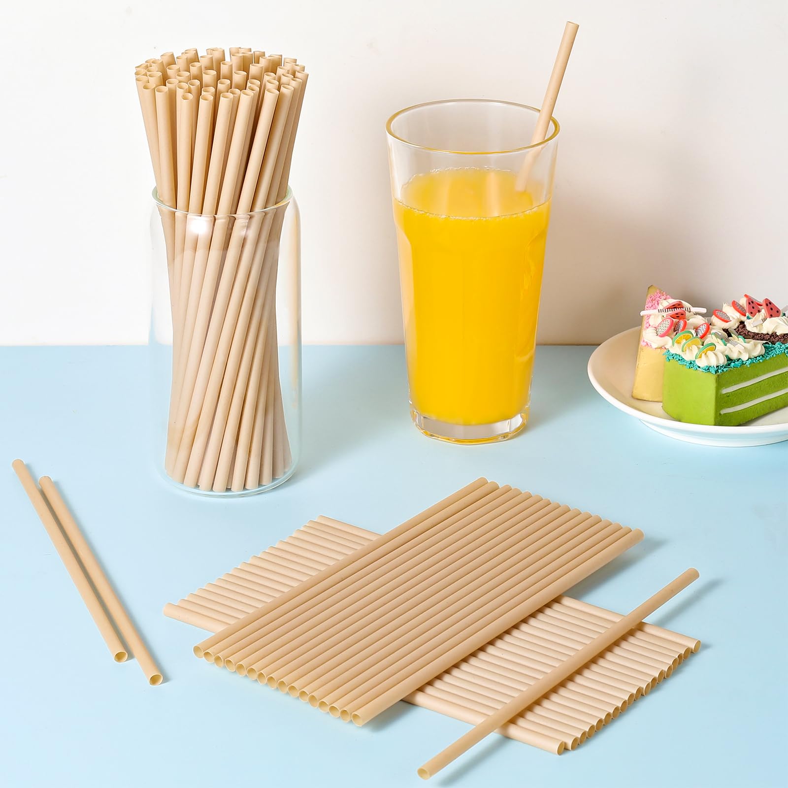 [200 Pcs] Biodegradable Compostable Disposable Sugarcane Straws - 8.25 Inch Plastic Free Drinking Straws for Juice Coffee Cocktail Tea - Image 3
