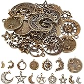 SUNNYCLUE 1 Box 58Pcs 15 Styles Celestial Charms Star Moon Charms Crescent Stars Bulk Antique Bronze Retro Witch Magic Charm for Jewelry Making Charms Supplies DIY Necklace Bracelet Earrings Adult