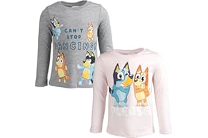 Bluey Girls 2 Pack Long Sleeve T-Shirts Toddler to Big Kid Sizes (2T - 14-16)