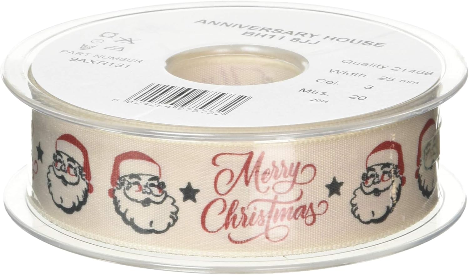 Anniversary House Nostalgic Merry Christmas Cake Ribbon Reel, Vintage Festive Ribbon for Wrapping Cakes Gifts, Hampers, Tags