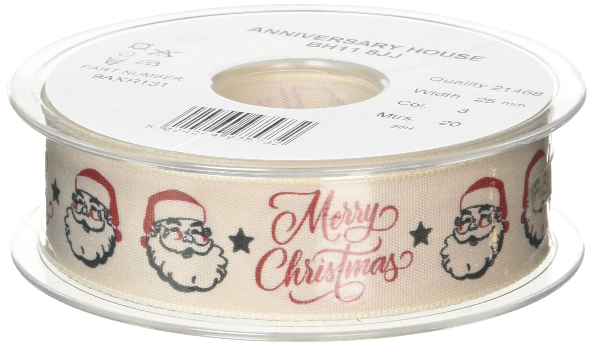 Anniversary House Nostalgic Merry Christmas Cake Ribbon Reel - Vintage Festive Ribbon for Wrapping Cakes, Gifts, Hampers, Tags, Treat Bags & Christmas Crafts - 20m x 2.5cm Wide Polyester