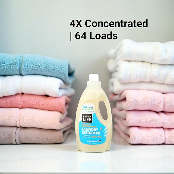 BETTER LIFE LAUNDRY DETERGENT – CONCENTRATED LIQUID LAUNDRY SOAP FOR AUTOMATIC WASHING MACHINE – GENTLE UNSCENTED LAUNDRY SUPPLIES FOR SENSITIVE SKIN – 64OZ