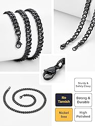 U7 Rapper Necklace Black Stainless Steel 6mm Cuban