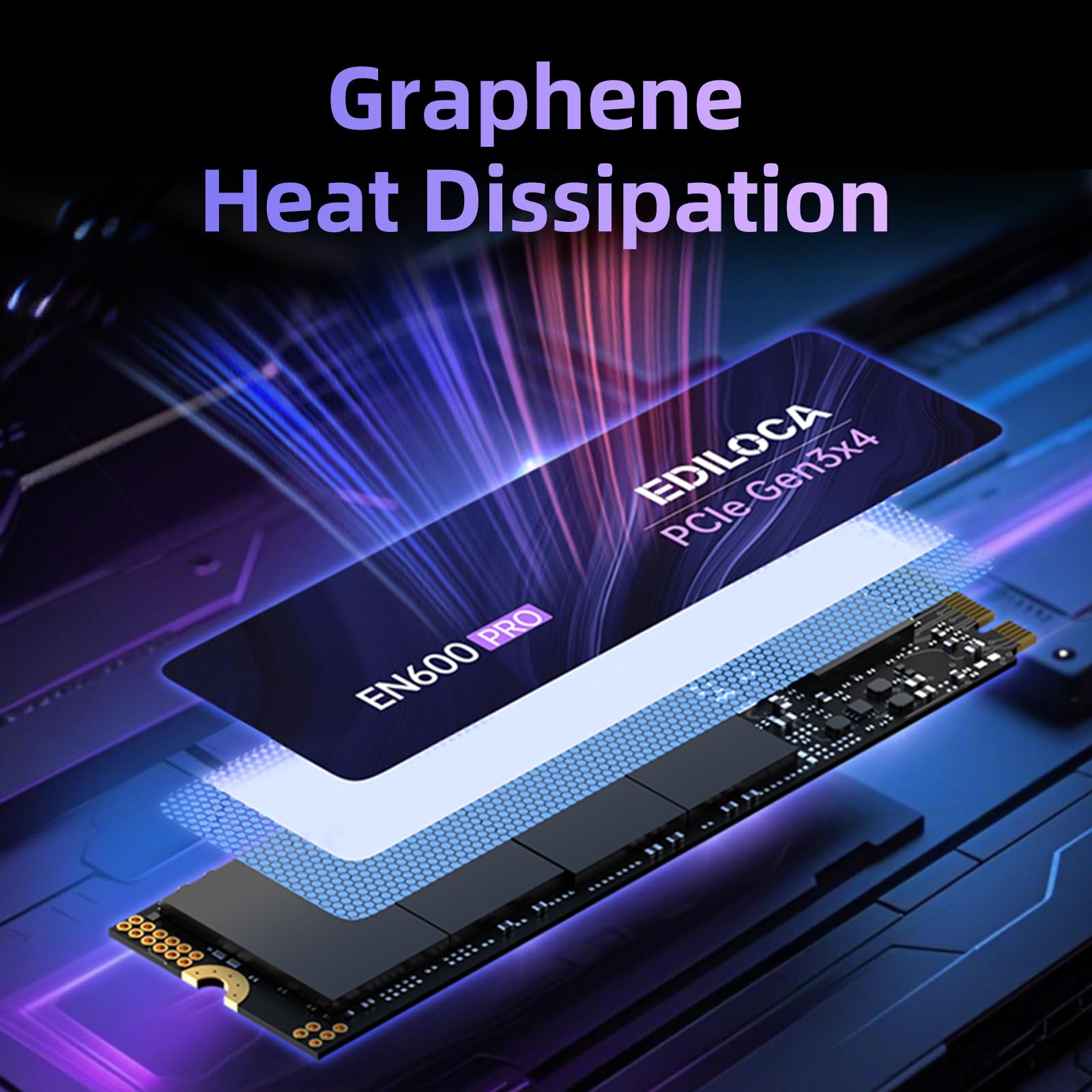 Ediloca EN600 PRO SSD 2TB PCIe 3.0 Gen 3x4, NVMe M.2 2280, Up to 3500MB/s, Internal Solid State Drive, SLC Cache 3D NAND TLC, Graphene Cooling Sticker, Storage for PC, Desktop and Laptops