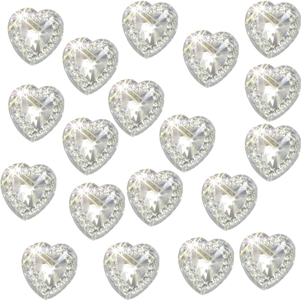 Syntego 40 x Self Adhesive Heart Gems Clear with Coloured Center Diamante