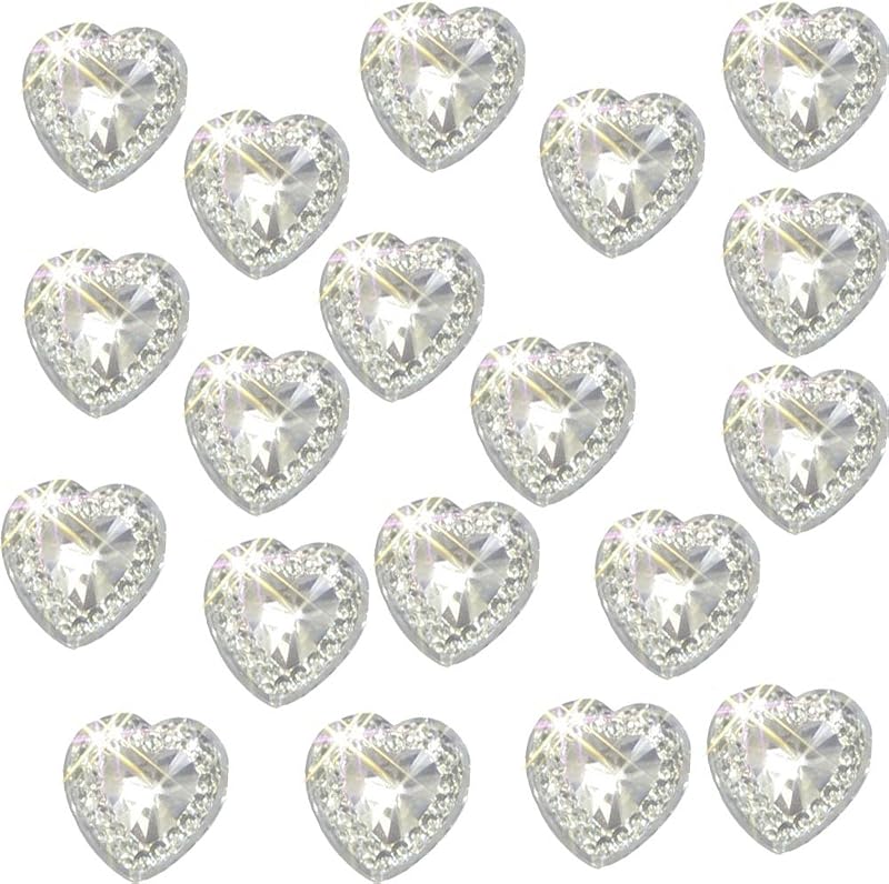 Syntego 40 x Self Adhesive Heart Gems Clear with Coloured Center Diamante