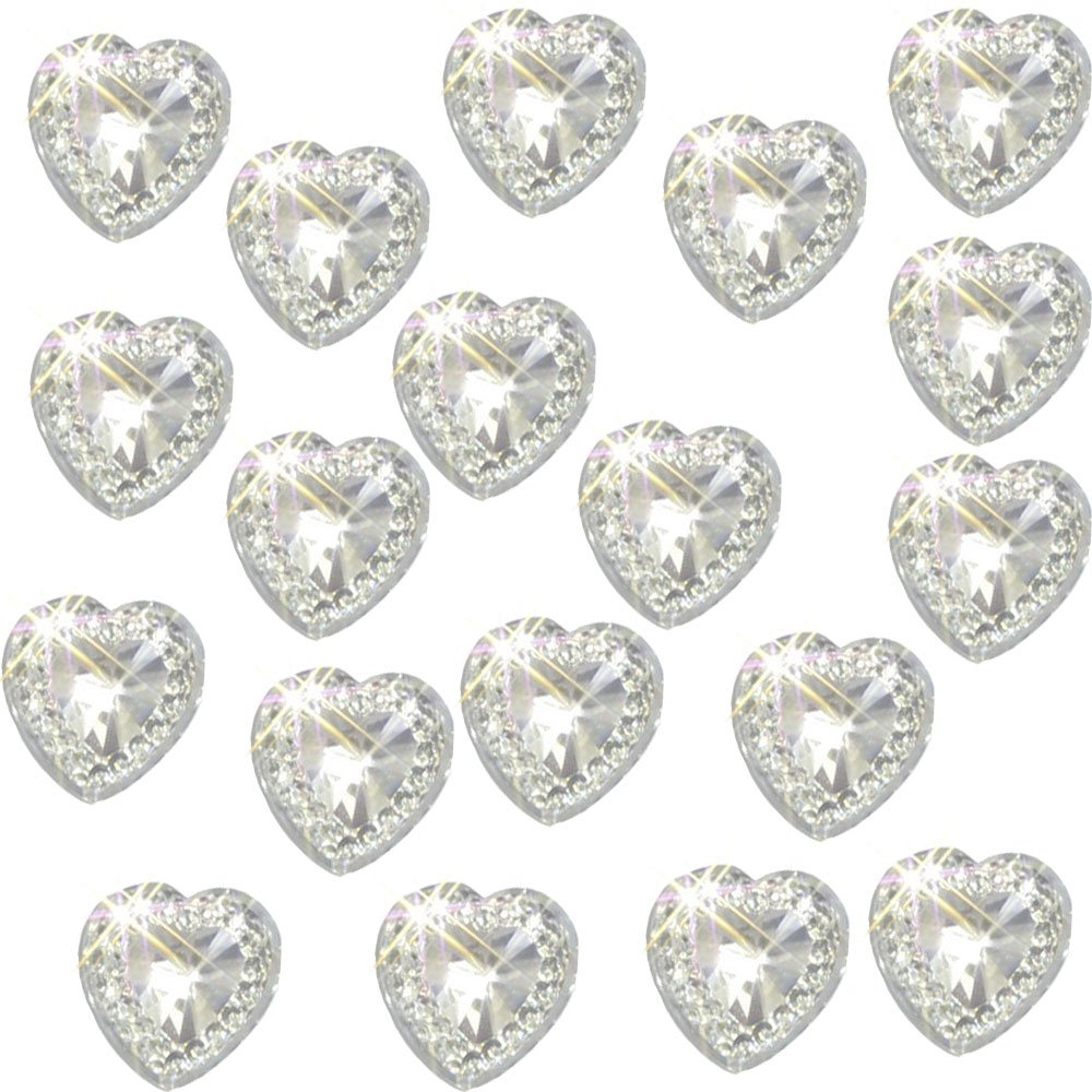 Syntego 40 x Self Adhesive Heart Gems Clear with Coloured Center Diamante Rhinestones Acrylic Crystals Stick on Gems Embellishments, Crafts, Invitations (Clear)