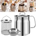 Donubiiu Huilier Filtre à Huile 304 Inox 2L - Multifonction Avec Panier Friture, Verseur Pratique, Grand Capacité Pour Cuisine Maison
