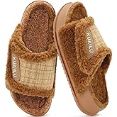 KuaiLu Cushion Slippers For Women with Orthotic Arch Support Wide Adjustable Open Toe Furry Fur Sandals Warm Teddy Fleece Recovery Slides Slip On House Shoes Indoor Outdoor Outfits