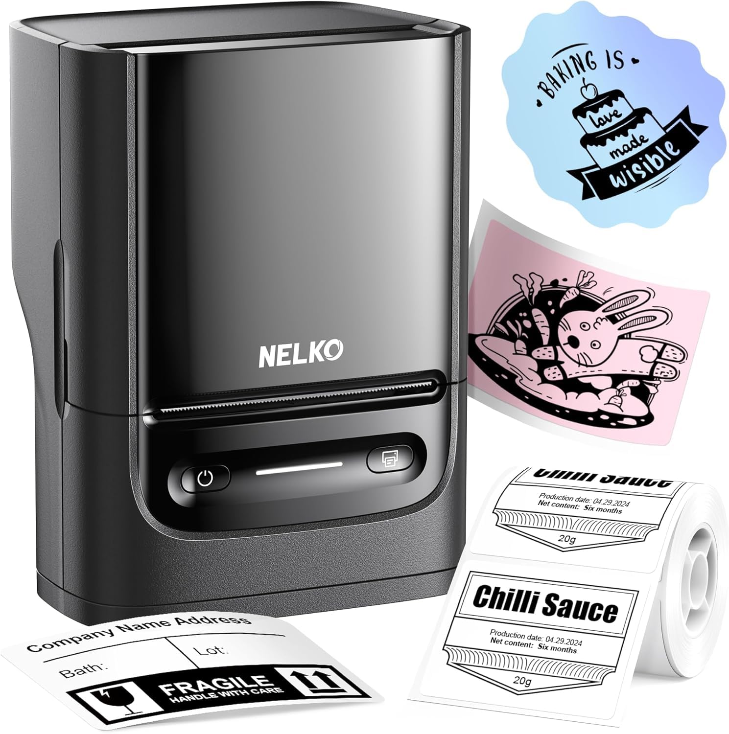 Nelko PM220 ラベルライター 2インチ 値札プリンター DIYラベル 業務用 ラベルメーカー 小型QRコード/シール/バーコード ラベルプリンター Bluetooth接続 郵便宛名、値食品表示、梱包発送、アドレス、配送ラベル、整理整頓、名前ラベル、葉書に適用 充電式 Android iOS対応 40×30mmラベル紙同梱（ブラック）2 pack商品画像