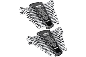 VEVOR Combination Wrench Set, 30-Piece Ratcheting Wrench Set with Organizer Rack, Cr-V Steel Wrench Set SAE 1/4" to 1", Metri