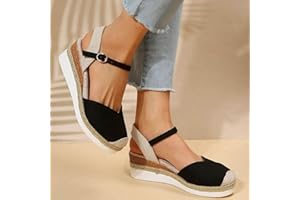 DHEVA-C Orthopedic Platform Wedge Sandals for Women Summer Dressy Flat 2023 Open Toe Ankle Strap Espadrilles Sandals Casual Strappy Slip on Sandals Beach Boho Sandals Comfortable Outdoor Shoes (Black #1, 6.5)