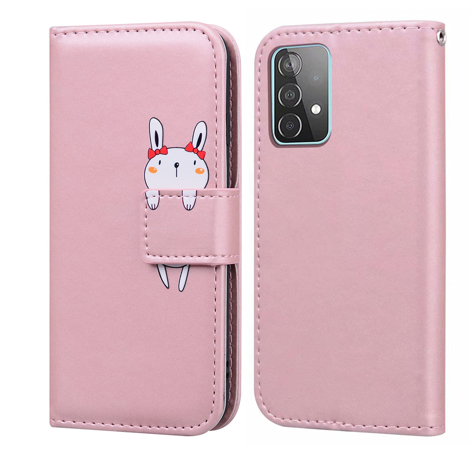LUKASI for Samsung Galaxy A52/A52 5G/A52s 5G Case(6.5"), Cartoon Pattern Folding Stand PU Leather Wallet Flip Cover with TPU Inner Shell, Card Slots(Samsung Galaxy A52/A52 5G/A52s 5G-Pink+Rabbit)