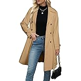 Simplee Womens Trench Coat Double-Breasted Long Dressy Windbreaker Overcoat Fall Winter Outerwear