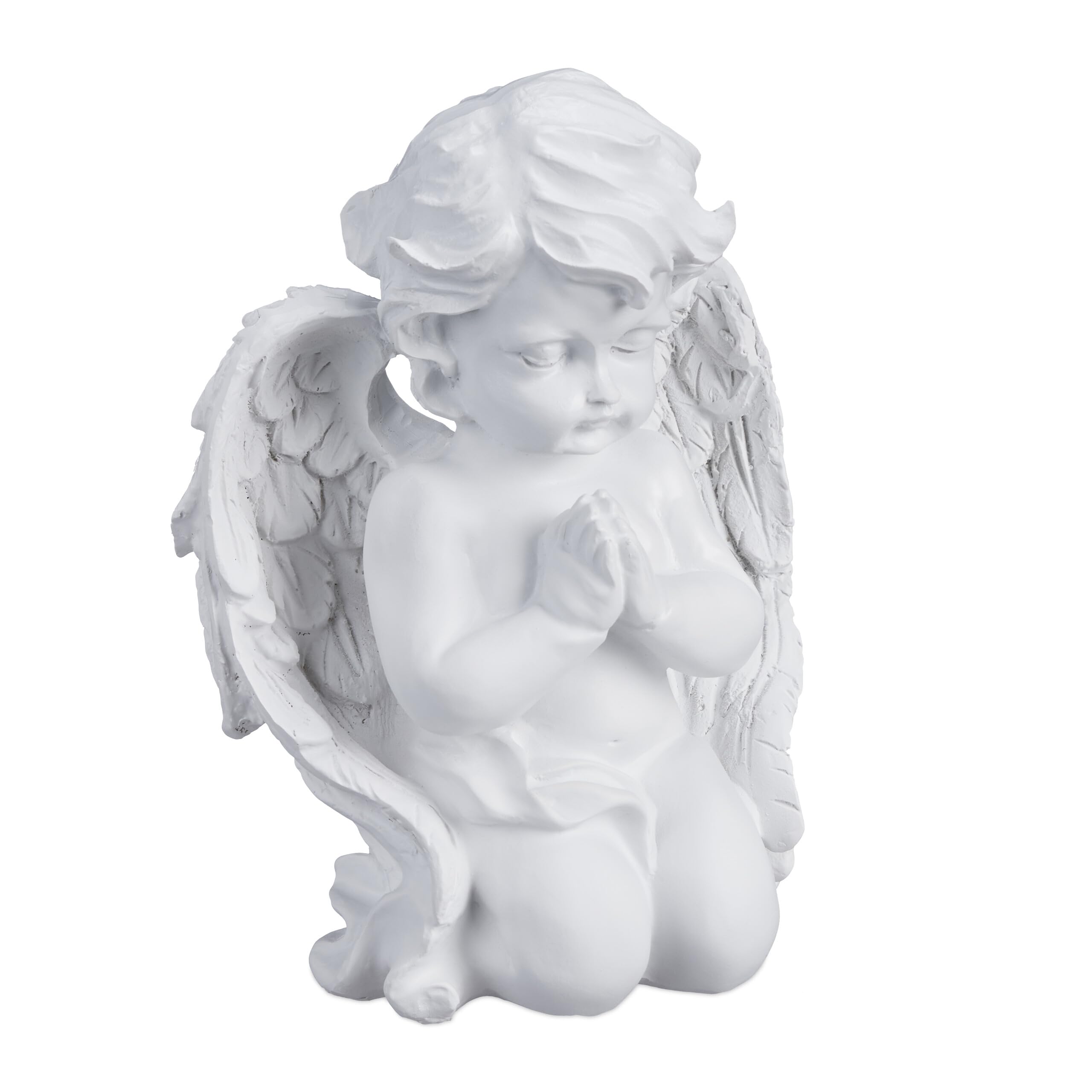 Relaxdays Grave Angel, Praying, Artificial Stone, Weather-, Frost- & UV-resistant, HxWxD: 20 x 15 x 11 cm, Decor, White