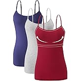 Orrpally Women Cotton Camisole Shelf Bra Cami Tank Tops Adjustable Spaghetti Strap Tank Top 3-Pack