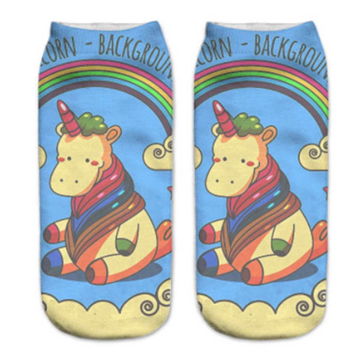 Chaussettes Femmes 3D Impression Fantaisie Socquettes Femmes Protège-pieds Licornes Aimable 5 Dessins Disponibles (4 Paire)