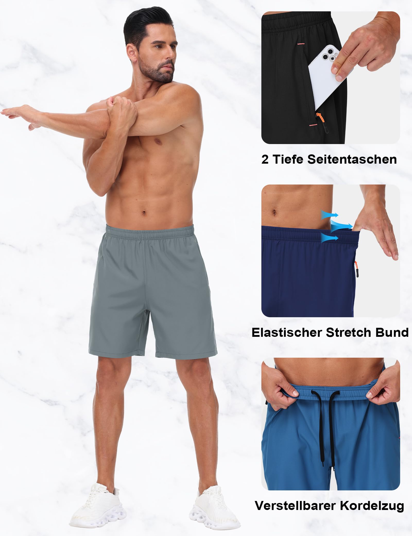 kuzwufs Kurze Jogginghose Herren Trainingsshorts Turnhose Kurz Fitness Shorts Mann Kurze Hosen Männer Laufhose Tennishose Schwarz Schnell Trocknend Atmungsaktive Shorts-Schwarz/Grau/Navy-XXL 4