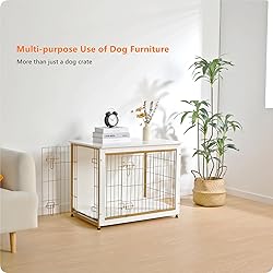 DWANTON Dog Crate Furniture with Cushion, Wooden