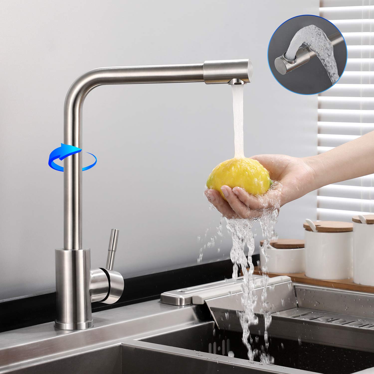 WOOHSE Grifo de Cocina de 360° Giratorio Grifería de Fregadero con